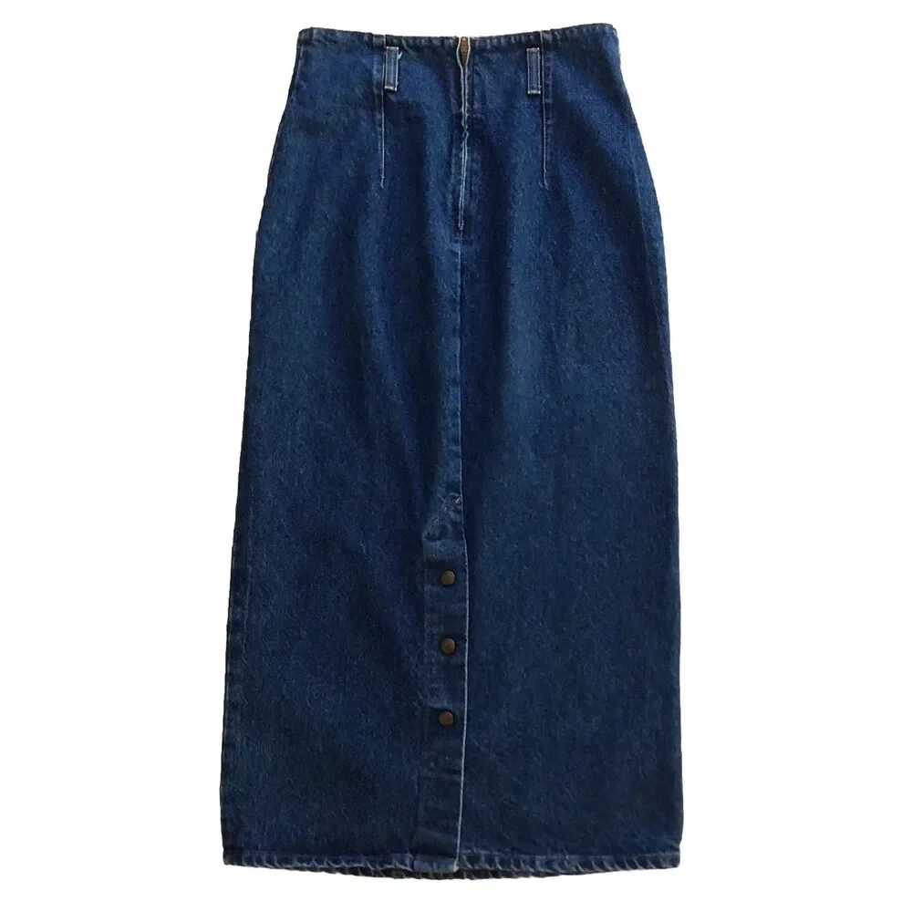 Hunt Club High Waisted Denim Maxi Pencil Skirt Womens Sz 8 VTG 80s Classic Jeans